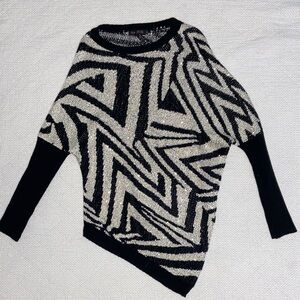 Chic Black and Cream Geometric Poncho